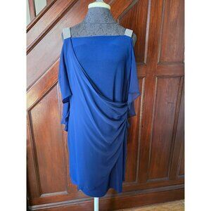 MSK Womens Chiffon Cold Shoulder Dress L Blue With Rhinestone Straps